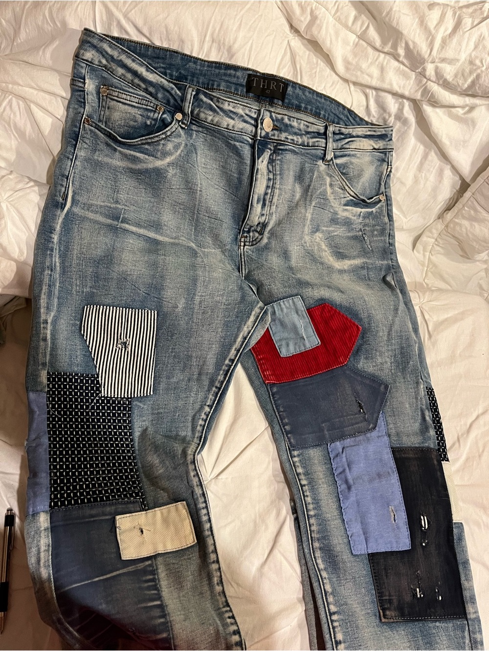 Men's THRT Light Blue Patchwork Jeans size 42